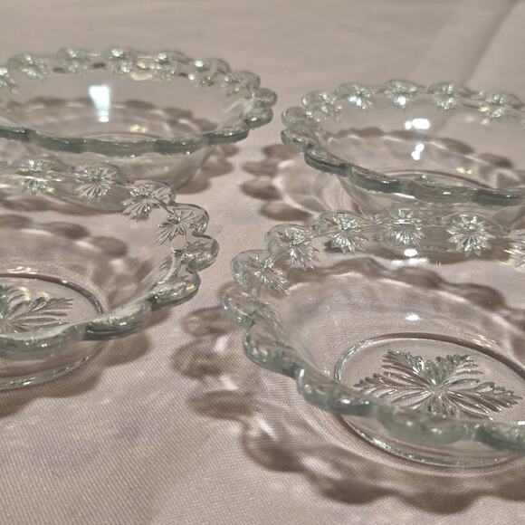 Antique Duncan Miller Clear Glass Small Bowl Set Diamond Ridge Pattern Starburst - Picture 3 of 8